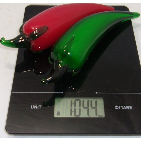 Lot of 2 Murano Style Encased Art Glass Chili Peppers Red/Green 7 1/4" & 7 3/4" - Picture 10 of 10